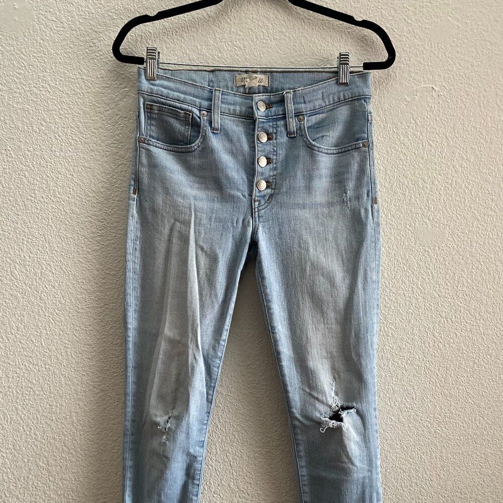 Madewell 9" High Rise Skinny Jeans Distressed 27 / 25 Inch Inseam Light Wash